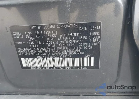 2018 Subaru Outback 2.5I from USA, damaged, VIN 4S4BSAACXJ3376704